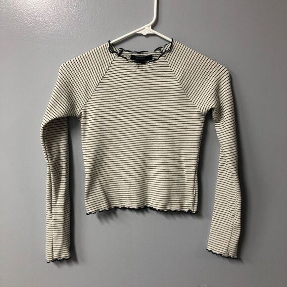 striped lettuce edge crop top long sleeved forever 21 size small cotton spandex - Picture 1 of 7